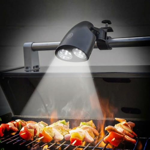 Omabeta Grill Light, 10 High-Brightness LED Lights High-Temperature Resistant ABS Adjustable C-Shaped Metal Clamp Touch Switch 3 Brightness Modes, Grill Light, for Barbecue Camping Emergency