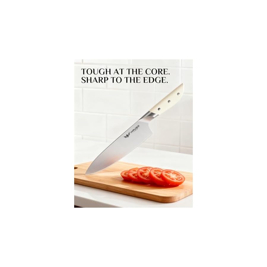 Kitchen Knife Set with Block: 14-Piece German Stainless Steel Full Tang Professional Knife - Comfortable Grip Reduces Hand Fatigue 30% - Dishwasher Safe & Sharpener - White Knife Set for Cooking