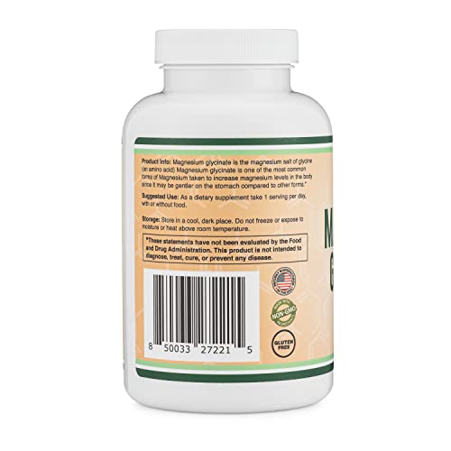 Magnesium Glycinate 400Mg, 180 Capsules (Vegan Safe, Manufactured And Third Party Tested In The Usa, Gluten Free, Non-Gmo) High Absorption Magnesium By Double Wood Supplements #TOP2