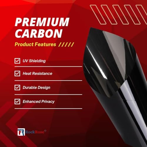 RockRose 5% Premium Carbon Car Window Tint Film 20 in x 100FT 2PLY Charcoal Privacy Film UV, Heat Blocking Tint for Car or Home Adhesive Film Easy Shrink, Plotter Friendly Pro Grade