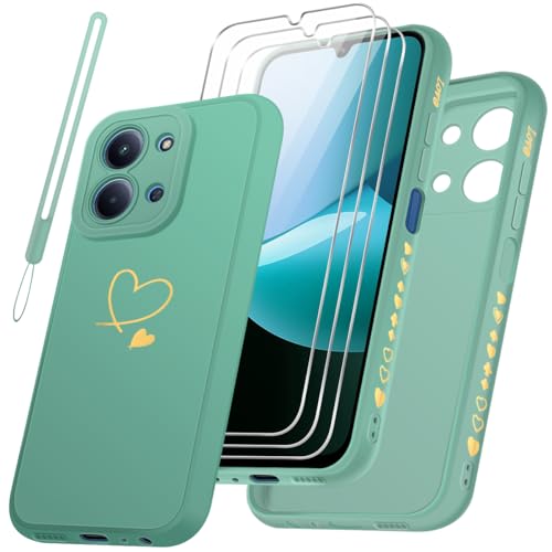 jrester Funda para Xiaomi Redmi 15C 4G/5G/Poco C85 EU Version（No para Global Version） y 3 Piezas Vidrio Templado Protector de Pantalla + 1 Cordón, Anti-arañazos y Anti-Choque Carcasa (Verde)