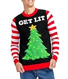 Tipsy Elves Men's Light Up Christmas Sweater - Black Lit Funny Ugly Christmas Sweater Size X-Large