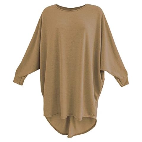 Women Plain Batwing Oversized Long Sleeve Ladies Baggy Sweater Jumper Top Blouse (UK 20-22, Camel) Cover