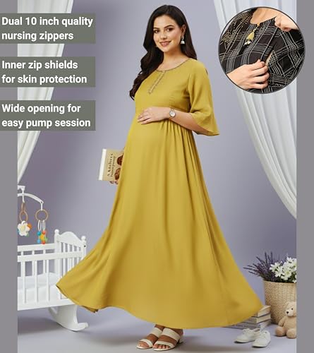 Image of DUMMY SHAPE Pregnancy Dresses for Women Cotton | Floral Anarkali Flare Kurta with Dual Nursing Zippers | Pregnancy & Breastfeeding | Feeding Kurtis | Baby Shower | Gifts for Pregnant Woman