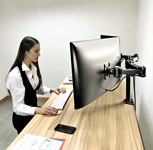 Image of Rife Heavy-Duty Dual Monitor Stand, Up to 32 inch Screens, Max VESA 100x100mm, Max Load 12kg, Sleek Black Design, Ideal for Home & Office Use