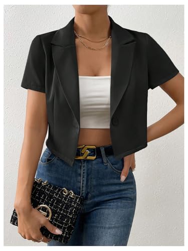 Floerns Women's Elegant Blazer Jacket Short Sleeve Button Lapel Business Outfit2