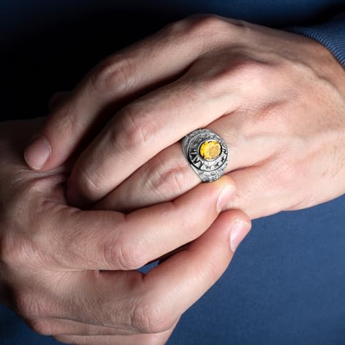 Claddagh Gold .925 Sterling Silver Solid Gold U.S. Navy Licensed Men's Ring with Oval Lab-Created Gemstone with Multiple RingSize2