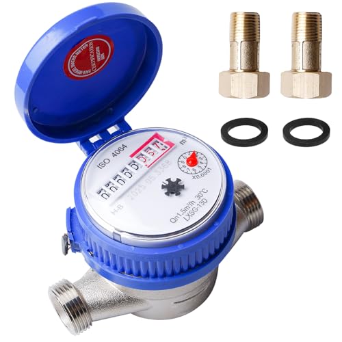 Contador de agua para jardín, 1/2 pulgadas, calibrado, para el hogar, con grifos y cubierta protectora, juego de contador de agua para jardín y hogar