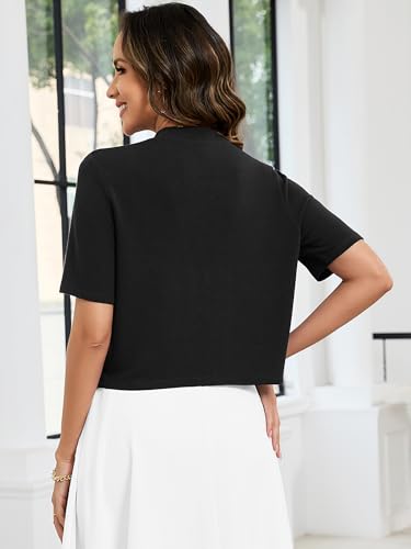 Image of Heymoments Women's Thin Shrugs Short Sleeve Lightweight Cropped Tops Open Front Knitted Cardigan for Dress Summer Bolero