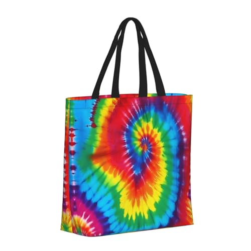 Tie Dye Rainbow Print Tote Bags, Large Capacity Zipper Shoulder Bag, For Shopping, Work, Daily2