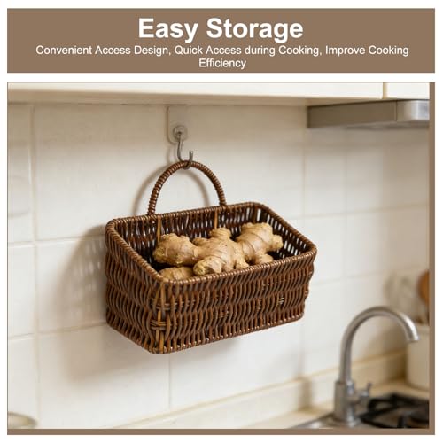 Cesta de mimbre COLLBATH con diseño ventilado marrón para guardar cebolla 8