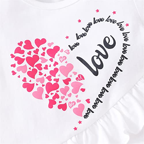 Puseky Toddler Baby Girl Clothes 2T 3T Bell Bottoms Outfits Heart Print Short Sleeve Ruffle Shirt Flared Pants Girls Summer Outfits White #TOP5