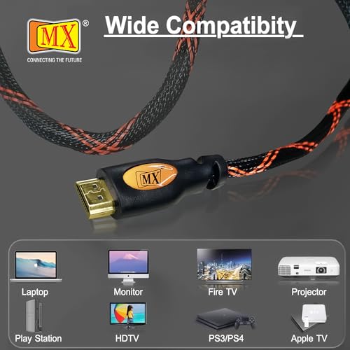 Image of MX High‑Speed 20 m HDMI Male‑to‑Male Cable - 4K@60 Hz, 3D, Ethernet, ARC, Gold‑Plated Connectors - Home Theater, TV, Gaming, Projector