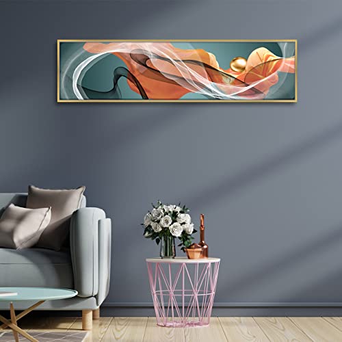 Image of PAINTINGMANTRA Abstract Ribbon Design Large Canvas Painting Framed Panel Wall Painting, Framed Luxury Paintings for Home Decoration, Living room, Bedroom & Office Decor (Green, 13x47 Inch)