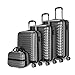 NEWTECK - Lot de 4 Valises (53/63/75cm) et Trousse de Toilette Grise, ABS, Rigide, Résistant, 4 Doubles Roues, Léger, Serrure à Combinaison latérale