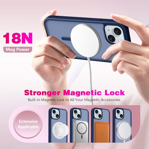 Image of for iPhone 15 Case | Frosted Translucent Hard Back Cover | Slim Translucent Matte Shockproof | Compatible with Mag-Safe (Blue)