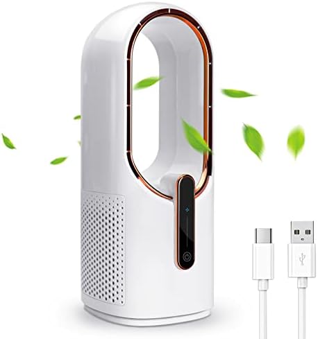SISMEL Desk Fan, Small Quiet Bladeless Fan 11.8 Inch USB Table Fan, Portable Rechargeable Battery Operated Fan with Touch Control 3 Cooling Speeds, Personal Desktop Fan for Bedroom Office Home
