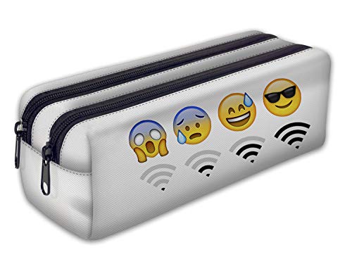 Trousse scolaire 2 compartiments Sac a Crayon Trousse de toilette Trousse Plumier Organisateur émoticône wifi [107]