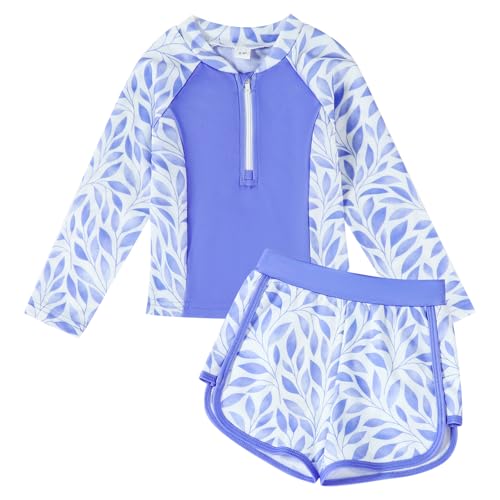 Image of Toddler Girls Long Sleeve Swimsuits Girl Swimwear Little Girls Swimsuits 2 Pieces Toddler Rash Guard Swimsuit Print