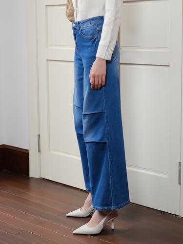 ONESO Womens Wide Leg Jeans Mid Waist Trendy Baggy Pleated Leg Jeans for Women Stretchy Denim Jean4