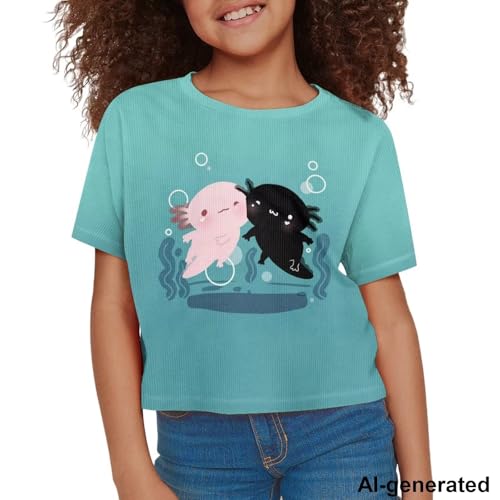 Image of Cute Crop Tops for Girls Short Sleeve Summer T Shirts Fashion Graphic Tees Crew Neck Pullover Tee 5-14 Years