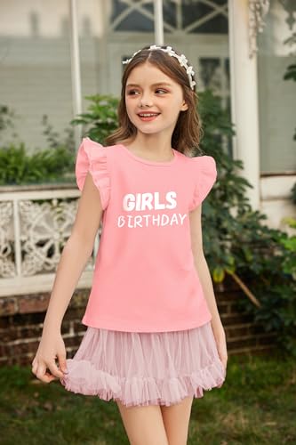 Image of Flypigs Girls T Shirts Ruffle Shrit Plain Blank Tank Tops Short Sleeve Cotton Tshirts Basic Blouse 3T-10Years