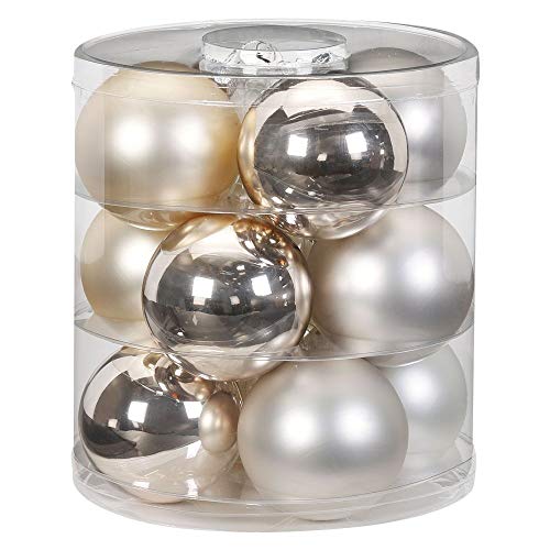MAGIC Weihnachtskugeln Glas 8cm 12 STK. Christbaumkugeln Farbe: Cloud Dancer - weiß Elfenbein Champagner