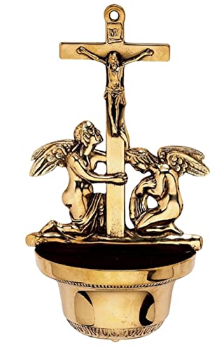 Acquasantiera angeli in ottone lucido da parete muro Made in Italy