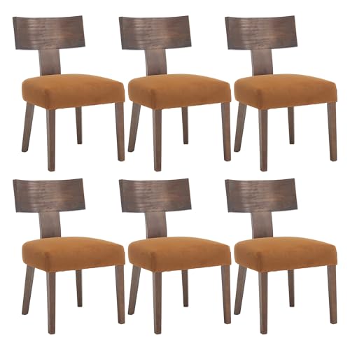 Linen Dining Chairs Set of 2 with Natural Wood Legs, Farmhouse Upholstered Side Chair with Curved Backrest for Living Room/Restaurant, Beige