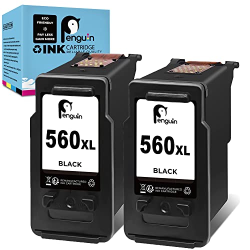 Penguin Remanufactured Printer Ink Cartridge Replacement for Canon PG-560 XL 2 Black for Pixma TS5350 5350a 7450 7450a 7451 7451a 5351 5352 5353 High Yield 560XL combo pack