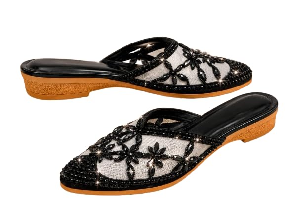 Black Silver Petals with Payal Jutti for Women-image-29