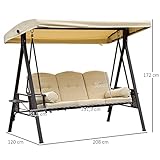 3-Sitzer Hollywoodschaukel Gartenschaukel mit Sonnendach Kissen Metall - 3