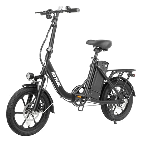 Gotrax S4 16" Folding Electric Bike, Max Range 28Miles(Pedal-Assist) &15.5Mph Power by 350W Motor, Front Suspension&Adjustable Seat and Handlebar, Commuter Electric Bicycle for Adults Black