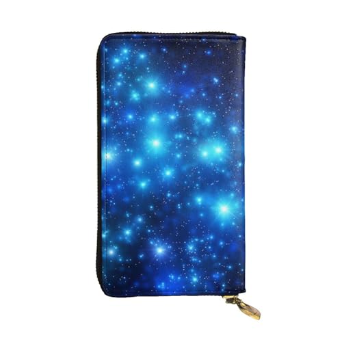 Blue Shining Stars Wallet for Men Women Long Purse Leather Clutch Large Business Handbag Travel Phone Holder Credit Card Holder Money Case with Zipper Leather Wallets Gift