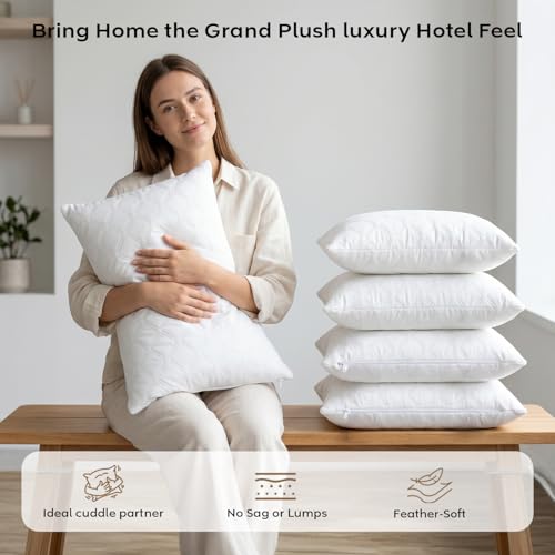 Image of AYKA Microfiber Cushion Filler Set of 4 (12x18 Inch) | Soft & Fluffy Sofa Cushions Inserts | Premium Polyester Fiber Throw Pillows for Sofa, Couch, Bed & Living Room Decor | White
