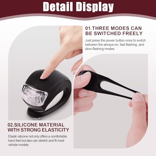 DmDoyy 8 Piezas Bicicleta Luz Cochecito Con Batería Y 3 Funciones De Iluminación, Luz Delantera De Bicicleta De Silicona Multiusos Para Ciclismo Nocturno (Negro+Rojo) - imagen 5