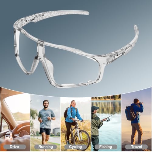 Image of STHIRA Sports Sunglasses Fashion Photochromic Riding Sunglasses Adaptive Cycling Glasses UV400 Protection Streamlined Unisex Outdoor Bike Sunglasses with Storage Case for Running, Hiking, Cycling