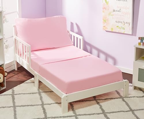EVERYDAY KIDS 3 Piece Toddler Sheet Set - Soft Breathable Microfiber Toddler Bedding - Includes a Flat Sheet, a Fitted Sheet and a Pillowcase - Solid Pink