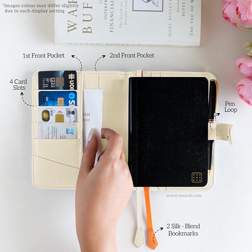 Image of NEORAH - A6 Notebook SLEEVE with SNAP Button + Dotgrid JOURNAL |Faux Leather Sleeve + Penloop|2 Front 1 Back compartment| 4 Card Slots|2 BookMarks|Gift Box- Fits any A6 Softcover Notebook -AFTERGLOW
