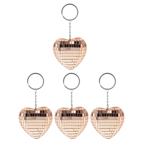 LUOZZY 4pcs Mini Disco Balls Hanging Heart Shaped Disco Ball Decor Glitter Mirrored Disco Ball Pendents for DIY Crafts Bags Purse Key Accessories Disco Party Party Favors - Rose Gold