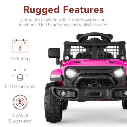 Image of Best Choice Products 12V Kids Ride On Truck Car w /Remote Control, Electric Ride On Car for Toddlers 3-5, Battery Powered Ride On Toy w /LED Lights, 4-Wheel Suspension, Safety Harness - Bold Pink
