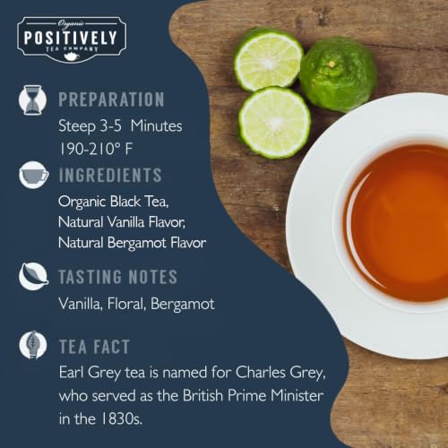 Image of Positively Tea, Organic Earl Grey De La Creme Black Tea Bags, 20 Count