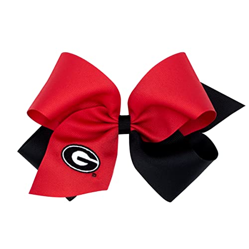 Divine Creations Girls' Collegiate Themed Game Day Two-Tone Hair Bow by Wee Ones on a WeeStay Clip, Classic Grosgrain, King, Georgia