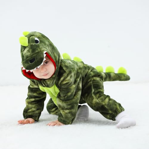 Disfraz bebé dinosaurio unisex de felpa con capucha miniatura 2