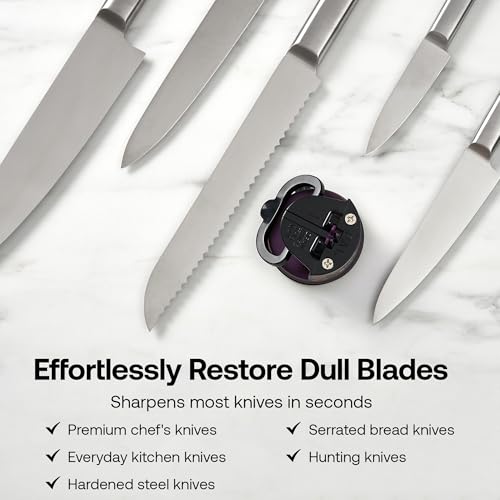 AnySharp – EDITIONS – Hands Free Knife Sharpener - Easy to Use Sharpening Tool w/PowerGrip Suction Base and 20-Degree Pre-set Angle - For All Knives: Chef’s, Serrated, and Hardened Steel - Sunflower