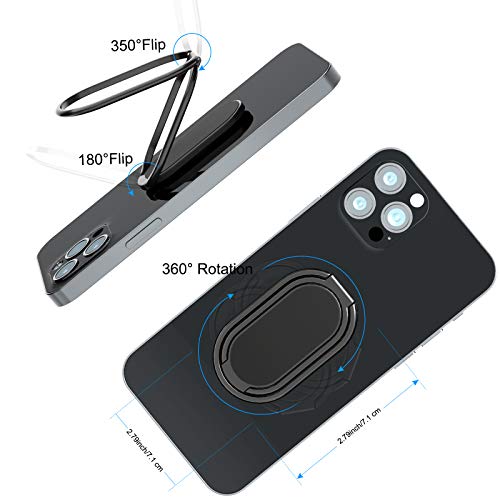 Phone Ring Holder Finger Kickstand, 360° Rotation Metal Phone Grip for Magnetic Car Mount Foldable Cell Phone Stand Compatible with All Smartphones
