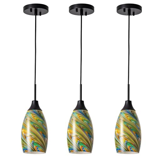 Image of Viinew Mini Glass Pendant Light 3-Pack Colorful Oval Pendant Lights