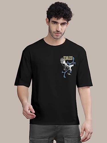 Image of BULLMER Peach Trendy Front Printed oversized Round Neck T-shirt for men