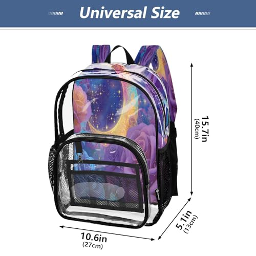Vibrant Flowing Roses Clear Backpack - Stadium Approved Large 15.7-inch Waterproof Transparent Bag for Sports, Concerts, Work, Travel#4804