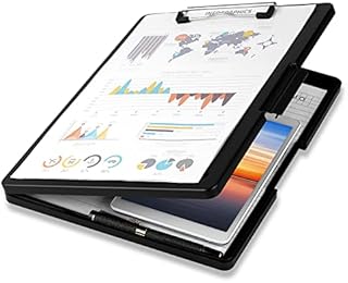 Pechor Clipboard A4, Plastic Clip Board with Storage, Nursing Clipboards Box Folder with Pen Compartment, Waterproof for Home School Office (Black, Side Opening)